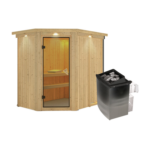 Thumbnail - KARIBU Sauna »Vijandi«, inkl. 9 kW Saunaofen mit integrierter Steuerung, für 3 Personen - beige