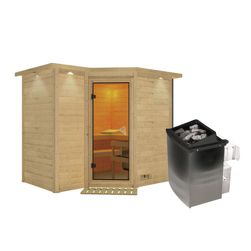Thumbnail - KARIBU Sauna »Riga 2«, inkl. 9 kW Saunaofen mit integrierter Steuerung, für 4 Personen - beige
