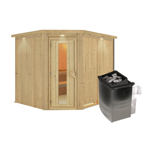 Thumbnail - KARIBU Sauna »Haaspsalu«, inkl. 9 kW Saunaofen mit integrierter Steuerung, für 4 Personen - beige