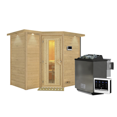 Thumbnail - KARIBU Sauna »Riga 2«, inkl. 9 kW Bio-Kombi-Saunaofen mit externer Steuerung, für 4 Personen - beige