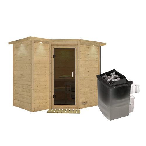 Thumbnail - KARIBU Sauna »Riga 2«, inkl. 9 kW Saunaofen mit integrierter Steuerung, für 4 Personen - beige