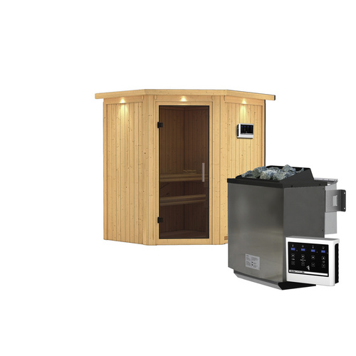 Thumbnail - KARIBU Sauna »Narva«, inkl. 9 kW Bio-Kombi-Saunaofen mit externer Steuerung, für 3 Personen - beige