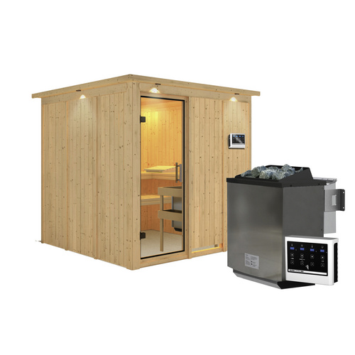 Thumbnail - KARIBU Sauna »Valga«, inkl. 9 kW Bio-Kombi-Saunaofen mit externer Steuerung, für 4 Personen - beige