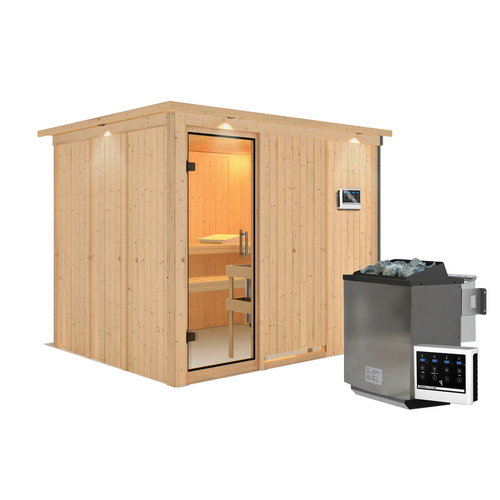 Thumbnail - KARIBU Sauna »Jöhvi«, inkl. 9 kW Bio-Kombi-Saunaofen mit externer Steuerung, für 4 Personen - beige