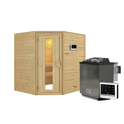 Thumbnail - KARIBU Sauna »Mia«, inkl. 9 kW Bio-Kombi-Saunaofen mit externer Steuerung, für 3 Personen - beige