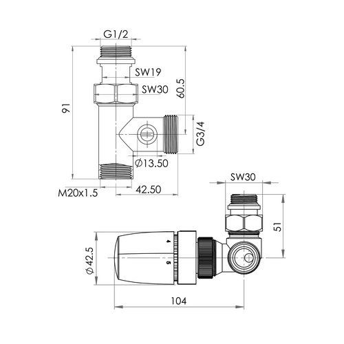 SCHULTE Thermostat-Set, BxHxL: 91 x 120 x 112 mm, chromfarben - silberfarben