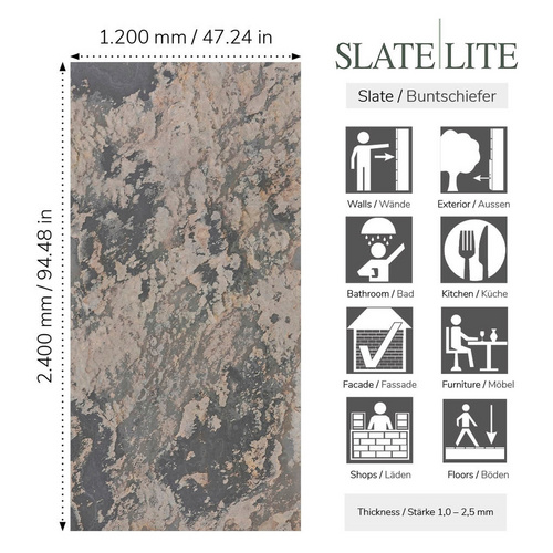 Thumbnail - SlateLite Schieferfurnier »Rustique«, bunt, Leicht-Schiefer - grau