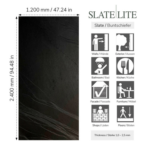 Thumbnail - SlateLite Schieferfurnier »Terra Noir Diagonal«, bunt, Leicht-Schiefer - grau