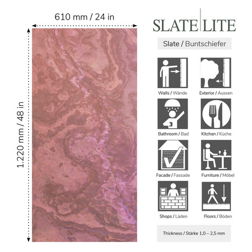 Thumbnail - SlateLite Schieferfurnier »Terra Rosso«, bunt, Leicht-Schiefer - grau
