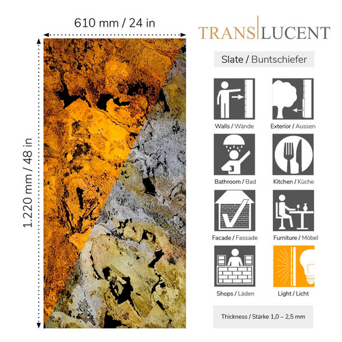 Thumbnail - SlateLite Schieferfurnier »Translucent Falling Leaves«, bunt, Leicht-Schiefer - grau