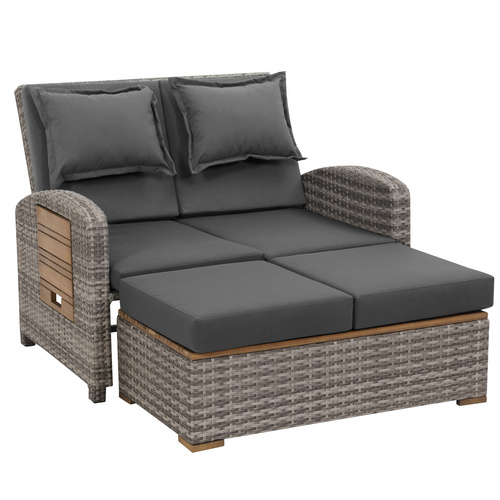 GREEMOTION Loungebett Bahia Tobago, Polyrattan, grau, inkl. Auflagen