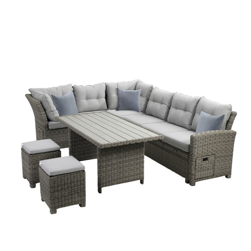 GREEMOTION Loungeset Malia, 23-tlg., 2x 3er Sofa, 2 Hocker, Tisch, Alu/Polyattan