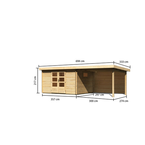 KARIBU Gartenhaus »Trittau 4«, BxT: 639 x 297 cm (Außenmaße), Wandstärke: 38 mm - braun |  Fichte  |  10,6 m²