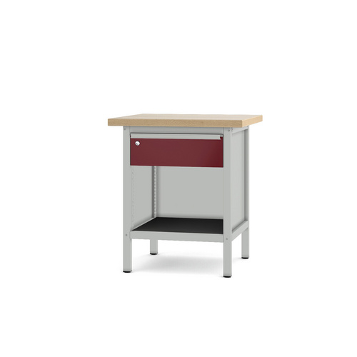 Pador Werkbank Baureihe 1 - 1 Schublade 75 cm Lichtgrau-Rubinrot