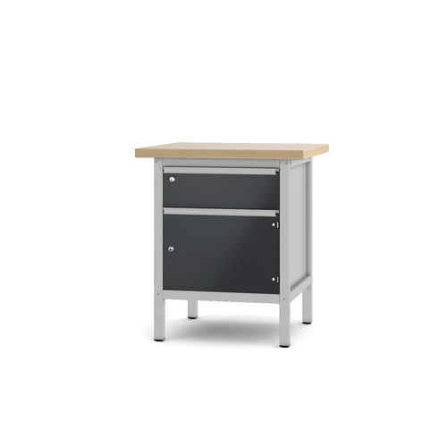 Pador Werkbank Baureihe 1 - 1 Schublade 1 Tür 75 cm Lichtgrau-Anthrazitgrau