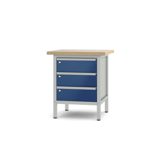 Pador Werkbank Baureihe 1 - 3 Schubladen 75 cm Lichtgrau-Enzianblau