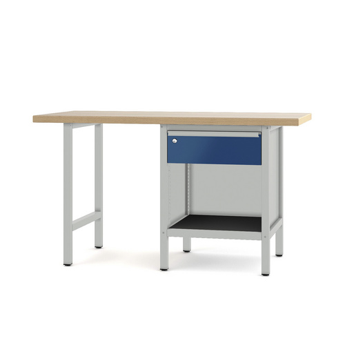 Pador Werkbank Baureihe 1 - 1 Schublade 150 cm Lichtgrau-Enzianblau