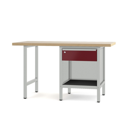 Pador Werkbank Baureihe 1 - 1 Schublade 150 cm Lichtgrau-Rubinrot
