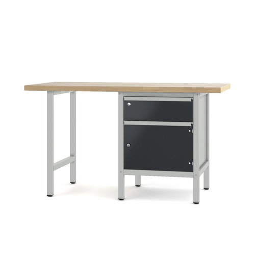Pador Werkbank Baureihe 1 - 1 Schublade 1 Tür 150 cm Lichtgrau-Anthrazitgrau