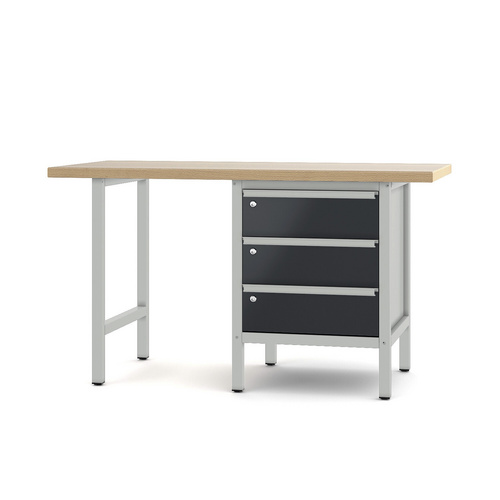Pador Werkbank Baureihe 1 - 3 Schubladen 150 cm Lichtgrau-Anthrazitgrau