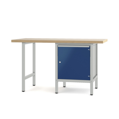 Pador Werkbank Baureihe 1 - 1 Tür 150 cm Lichtgrau-Enzianblau