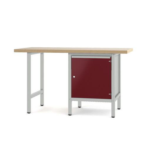Pador Werkbank Baureihe 1 - 1 Tür 150 cm Lichtgrau-Rubinrot
