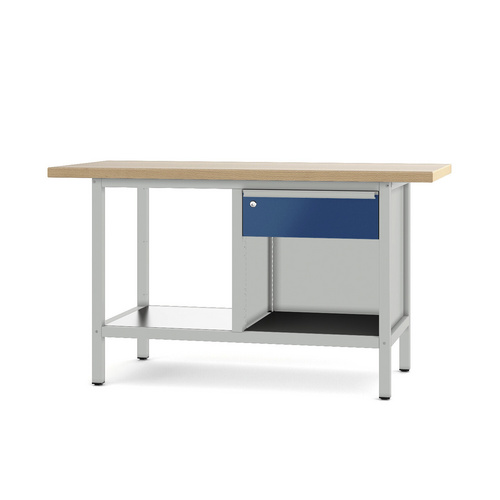 Pador Werkbank Baureihe 2 - 1 Schublade 150 cm Lichtgrau-Enzianblau