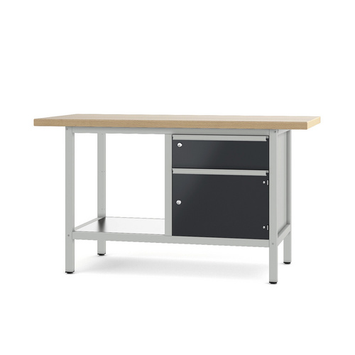 Pador Werkbank Baureihe 2 - 1 Schublade 1 Tür 150 cm Lichtgrau-Anthrazitgrau