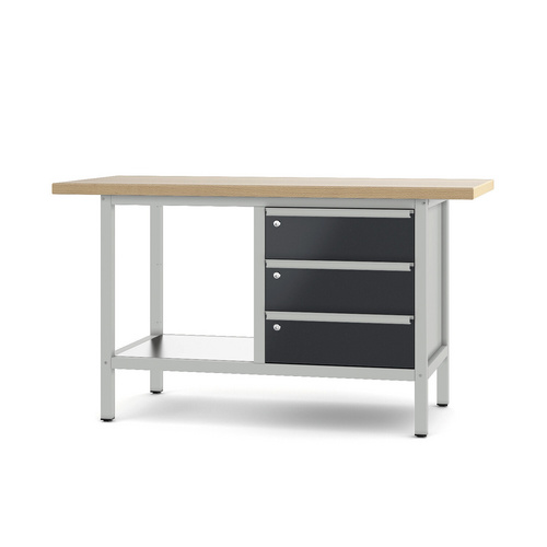 Pador Werkbank Baureihe 2 - 3 Schubladen 150 cm Lichtgrau-Anthrazitgrau