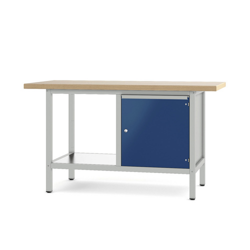 Pador Werkbank Baureihe 2 - 1 Tür 150 cm Lichtgrau-Enzianblau