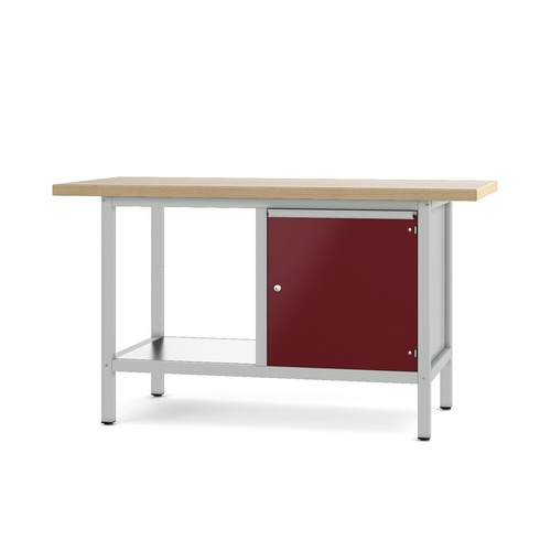 Pador Werkbank Baureihe 2 - 1 Tür 150 cm Lichtgrau-Rubinrot