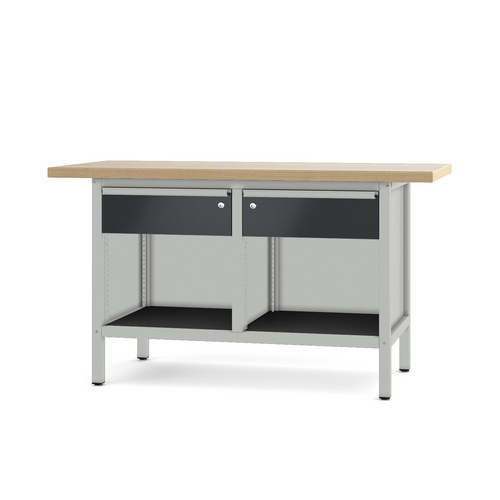 Pador Werkbank Baureihe 2 - 2 Schubladen 150 cm Lichtgrau-Anthrazitgrau