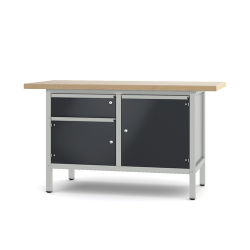 Pador Werkbank Baureihe 2 - 1 Schublade 2 Türen 150 cm Lichtgrau-Anthrazitgrau