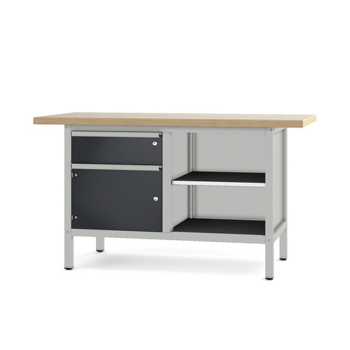 Pador Werkbank Baureihe 2 - 1 Schublade 1 Tür 150 cm Lichtgrau-Anthrazitgrau