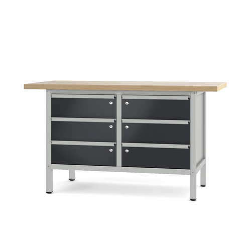 Pador Werkbank Baureihe 2 - 6 Schubladen 150 cm Lichtgrau-Anthrazitgrau