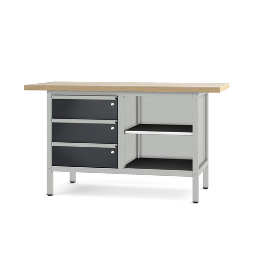 Pador Werkbank Baureihe 2 - 3 Schubladen 150 cm Lichtgrau-Anthrazitgrau