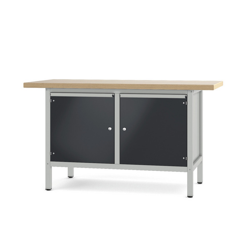 Pador Werkbank Baureihe 2 - 2 Türen 150 cm Lichtgrau-Anthrazitgrau