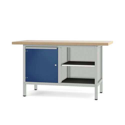 Pador Werkbank Baureihe 2 - 1 Tür 150 cm Lichtgrau-Enzianblau