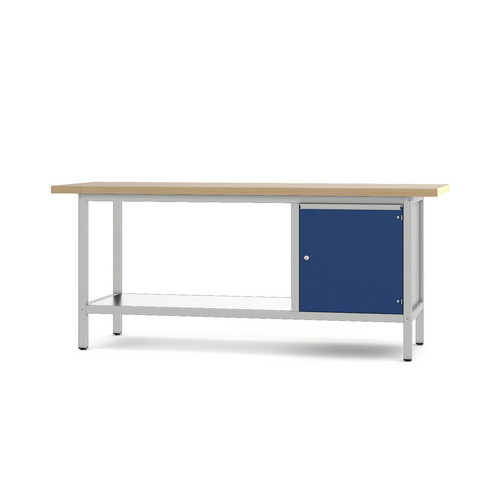 Pador Werkbank Baureihe 3 - 1 Tür 200 cm Lichtgrau-Enzianblau