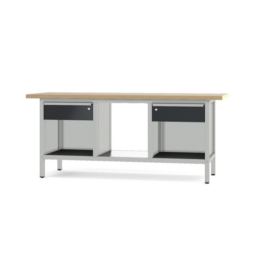 Pador Werkbank Baureihe 3 - 2 Schubladen 200 cm Lichtgrau-Anthrazitgrau