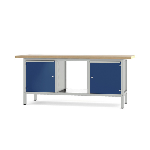 Pador Werkbank Baureihe 3 - 2 Türen 200 cm Lichtgrau-Enzianblau
