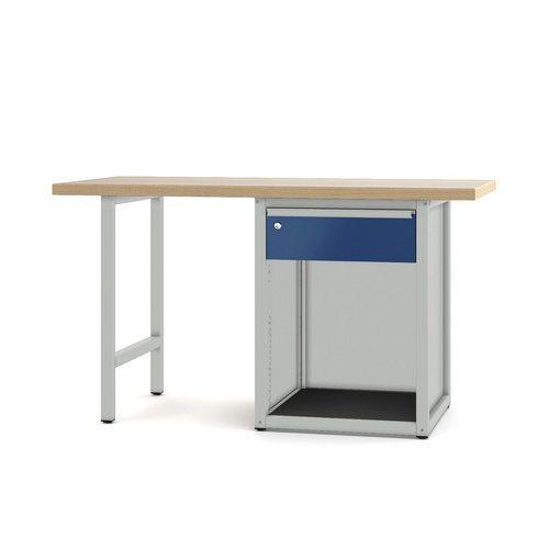 Pador Werkbank Baureihe 4 - 1 Schublade 150 cm Lichtgrau-Enzianblau