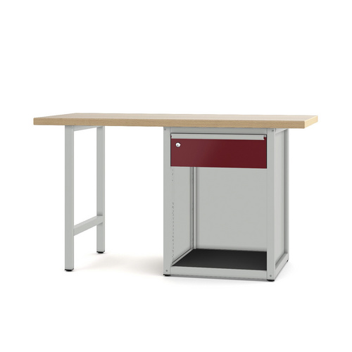 Pador Werkbank Baureihe 4 - 1 Schublade 150 cm Lichtgrau-Rubinrot
