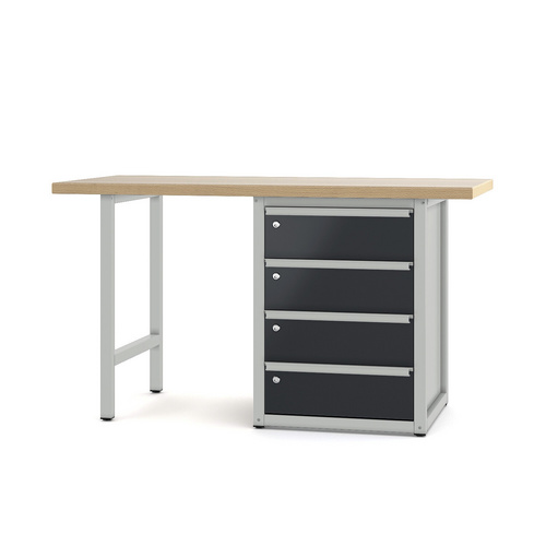 Pador Werkbank Baureihe 4 - 4 Schubladen 150 cm Lichtgrau-Anthrazitgrau