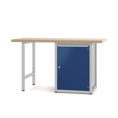 Pador Werkbank Baureihe 4 - 1 Tür 150 cm Lichtgrau-Enzianblau