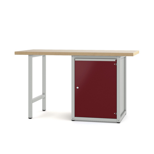 Pador Werkbank Baureihe 4 - 1 Tür 150 cm Lichtgrau-Rubinrot