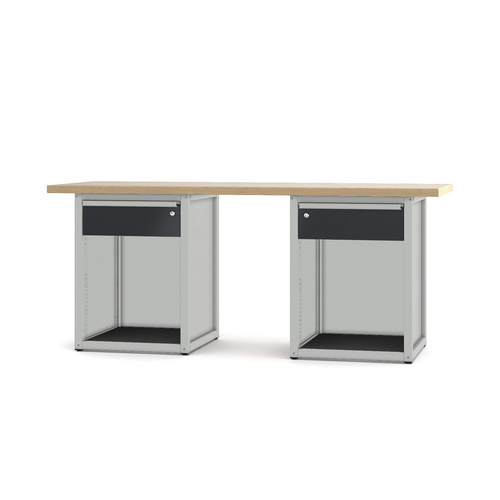 Pador Werkbank Baureihe 4 - 2 Schubladen 200 cm Lichtgrau-Anthrazitgrau