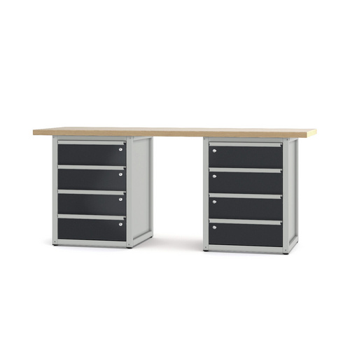 Pador Werkbank Baureihe 4 - 8 Schubladen 200 cm Lichtgrau-Anthrazitgrau