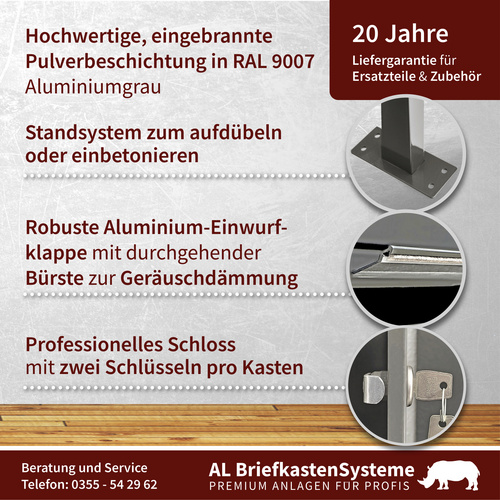 Thumbnail - AL BRIEFKASTENSYSTEME Briefkasten »Premium«, (BxH): 122.9 x 170cm, Anzahl Schlitze: 9, stehend - grau