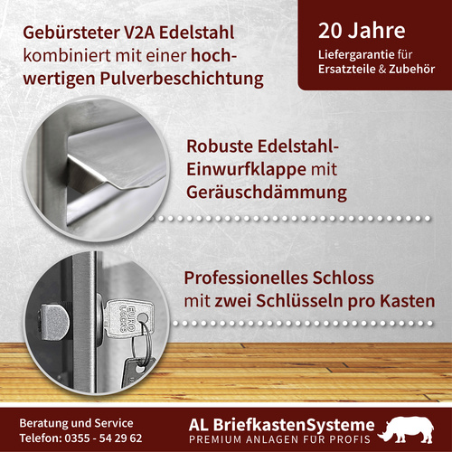 Thumbnail - AL BRIEFKASTENSYSTEME Briefkasten »Premium«, (BxH): 38.5 x 80.5cm, Anzahl Schlitze: 7, Aufputzmontage - grau